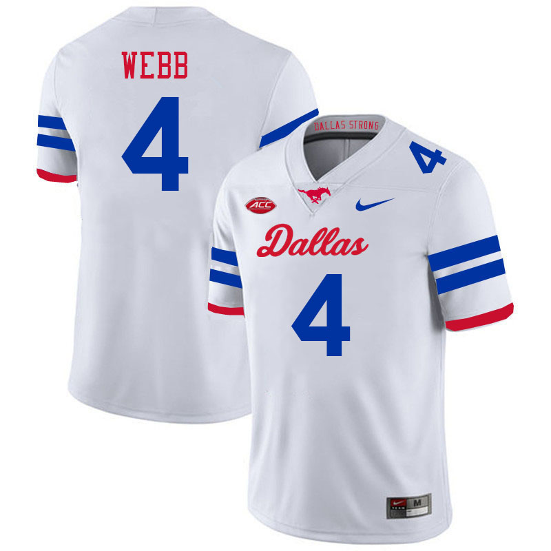 SMU Mustangs #4 Terry Webb Jersey College Football Uniforms-Dallas White
